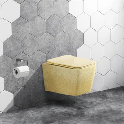 China Rimless Automatic Operation WC Wall Hung Toilets Sanitary Ware Bathroom Gold Ceramic Toilet for sale