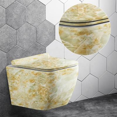 China Hung One Piece Toilet Bathroom Rimless Ceramic Sanitary Ware Cistern Marble Wall Hidden Wall Mounted Toilet for sale