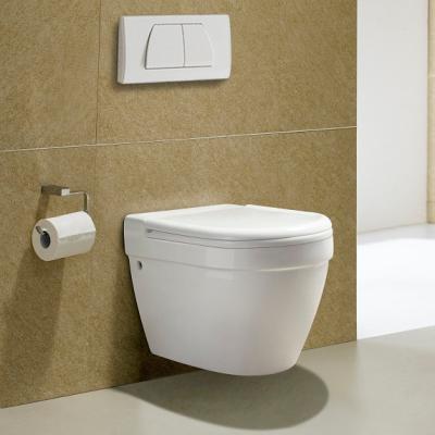 China Hidden Flush Wall Hung Toilet Set Ceramic Toilet Washdown Tank Wholesale WC Round Shape Dimension for sale