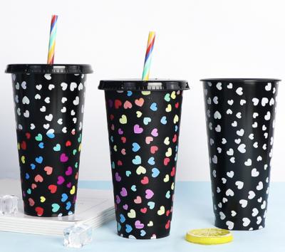 China Color Changing Plastic Cup 24oz 700ml Reusable Viable Color Changing Bulk Ice Water Tumbler With Lid And Straw for sale