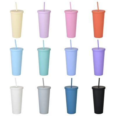 China Sustainable Special Wholesale High Quality Simple Style Frosted Plastic Cups Water Cups With Lid And Straw for sale