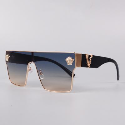 China Luxury Rectangle 2022 Fashion Brand Sunglass Women For Men Designer Conjoined Square Gradient Mental Sunglasses Oculos De Sol 10086 Brand for sale