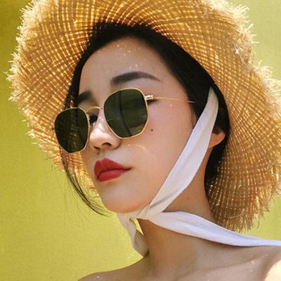 China Polygon Women Men Women Sunglasses 90S Sun Oval Oval Lenses Brand Designer Retro Shades Small Frame Metal Floor UV400 Frame Hombre for sale