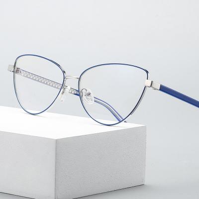 China Blue 3006 Alloy Metal Glasses Frame Ray Light Blocking Full Rim Cat Eye Cat Eye Anti Optical Sight Women Eyewear Glass for sale