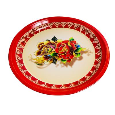 China China Wholesale Simple Round Tinplate Tray Family Party Fruit Food Storage Tray Hotel Camping Tray for sale