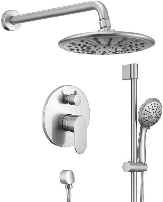 China With Single Brass Body Wall Mounted Single Brass Body Round Cover Rainfall Shower Head Rainfall Shower Set Light Gray Finish for sale