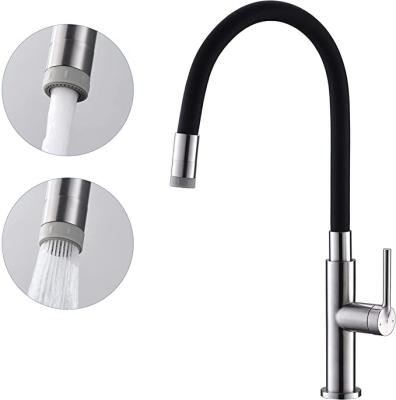 China Faucets Metered Kitchen Mixer Tap, Kitchen Faucets With Black Silicone Hose, Two Water Outlet Modes Bendable, 360 Rotatable, Brushed for sale