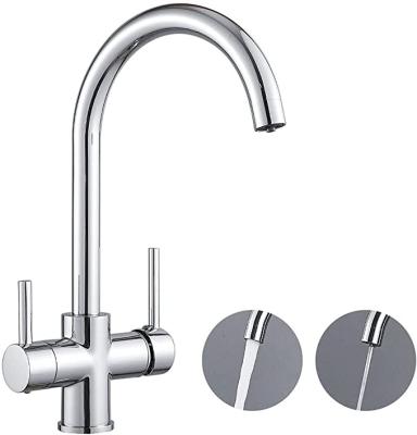 China Metered Faucets 3 Way Kitchen Mixer Tap With Drinking Water Filtered Outlet 3 In 1 Drinking Water Kitchen Sink Faucet Double Lever Mixer for sale