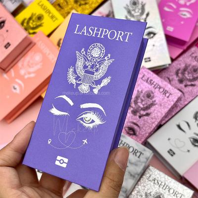 China Wholesale Customized Passport Colorful Lash Cases 3d 5d Mink Eyelashes Lashport Packaging Box Handmade With Private Label for sale