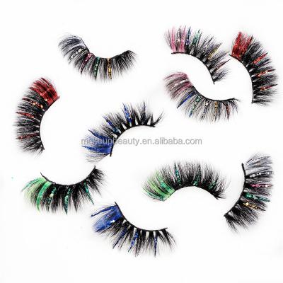 China 2022 25mm Strip Colored Mink Lash Private Label Real Mink Fur 3d Color Lashes Wholesale 5d Colored Mink Eyelashes Vendor for sale