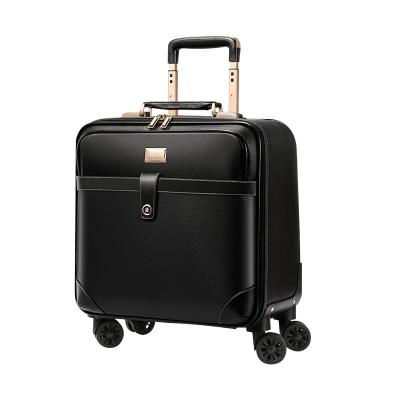 China High Quality Cow Leather Suitcase High Quality Tourist Travel Aviation Staff Luggage Case Trolley Cabin Crew Bag Leather Bag for sale