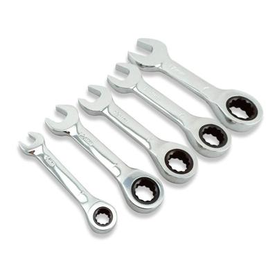 China Chrome vanadium steel High Quality 5pcs Stubby Combination mini ratchet wrench tool set 72 Teeth Box End and Open End Wrench Set for sale