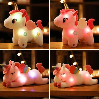 China Eco-friendly Cute LED Unicorn Stuffed Toy Kawaii Unicorn Cartoon Animal Doll Baby Toy Boy Girl Valentine's Day Christmas Gift Glowing Plush Material for sale