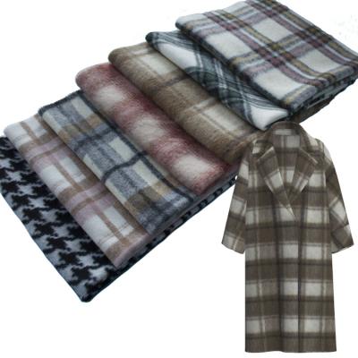 China Winter Autumn Sustainable Wool Knitted Fabric Tweed Plaid Brushed Fleece Yarn Dyed For Women Coat Overcoat Apparel Polyester Netting for sale