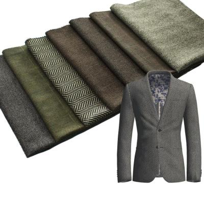 China Twill Viable Herringbone Green Army Green Wool Blend Fabric Wool Blend Autumn Winter Tweed Yarn Dyed Fabric For Men Suit Jacket Skirt Material for sale