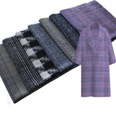 China Purple Winter Autumn Wool Blend Yarn Viable Tweed Plaid Fabric Dyed For Women Ladies Skirt Coat Clothing Polyester Making for sale