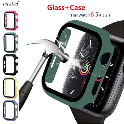 China With tempered glass screen protector PC and tempered glass watch case for apple watch case series 6 5 4 3 38mm 40mm 42mm 44mm cover case for sale