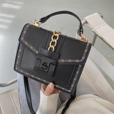 China Fashion\Comfortable Leather Locked Bag\Goods 2021 Fashionable Colored Yarn Stitching Shoulder PU Women Handbag For Ladies for sale