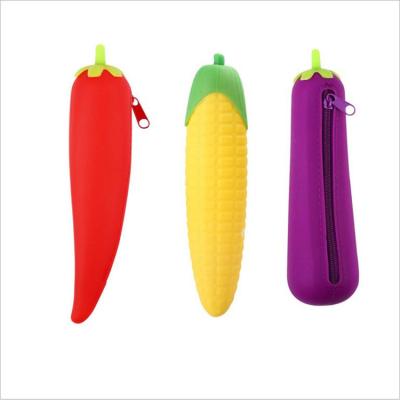 China Creative Simple Wearproof Large Capacity Silicone Pencil Bag Cute Female Student Pencil Case Banana Fruit Vegetable for sale