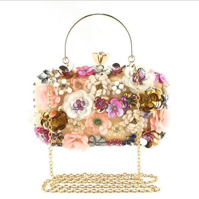 China Wedding women's fashion retro beautiful flowers portable removable phone bag chain bouquet evening handbags for sale