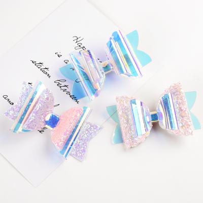 China 3.5inches Glitter Hair Bow With Clip Kids Colorful PVC Bows Hairpins Kids Hair Clips Hair Accessories 3.5inch for sale