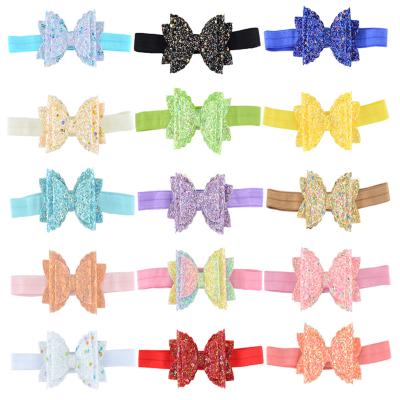 China Stylish Children's Double Layer Sequins Sparkle Elastic Wavy Leather Bow Hair Band for sale