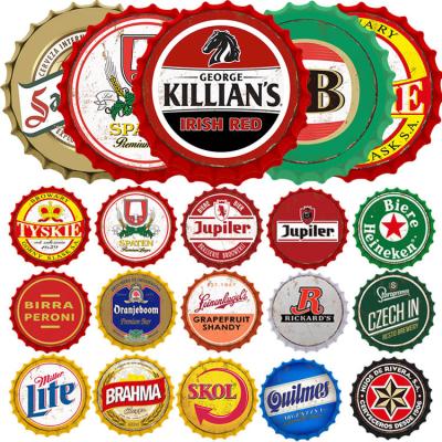 China Europe Hotel Bar Wall Decoration Style Metal Signs Diameter 30CM Vintage Retro Customized Beer Bottle Tin Tray Metal Poster Hat for sale