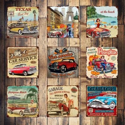 China HOT Europe Sale Garage Full Service Cheap Auto Repair 3D Embossed Vintage Metal Tin Sign Wall Hanging Decoration Sign for sale