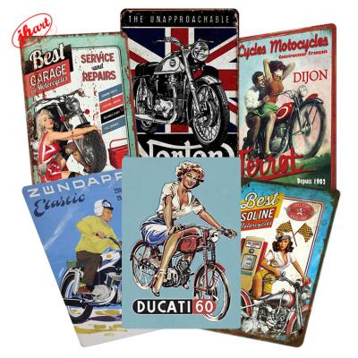 China Europe Customized Antique Tin Sign Retro Vintage Home Workshop Garage Wall Decor Metal Sign 20*30CM Motorcycle Metal Poster for sale