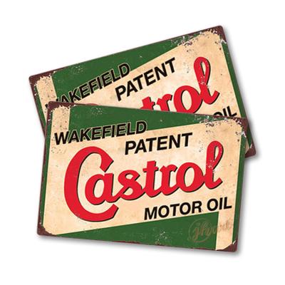 China Europe Retro Garage Wall Castrol Motor Oil Can Signs Vintage Oil Gasoline Can Sign Metal Wall Art Decorative Poster for sale