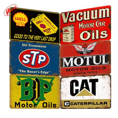 China Vintage Home Tin Wall Decor Poster Metal Art Painting Tin Sign Car Gas Station Metal Garage Bar Plaque Europe Motor Oil Gasoline for sale