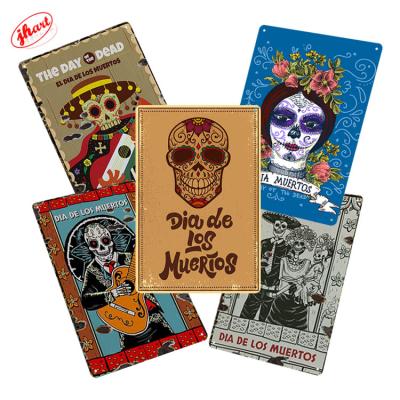 China Retro Dia de los Muertos Day METAL SIGN Europe Colorful Dead Roses Mexican Holiday Skulls Wall Decor Tin Sign Poster for sale