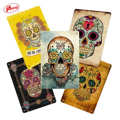 China Europe Vintage Flower Roses Skull Metal Sign Metal Sign Sugar Skull Home Bar Hotel Garage Workshop Wall Decor Metal Poster for sale