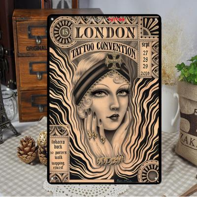 China Custom Plaque Tin Signs Wall Art Decor Europe Vintage Metal Sign TATTOO Shop Wall for Tattoo Studio Barber Shop Tattoo Sign Retro for sale