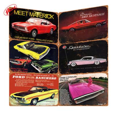 China Europe tin sign posters for cars, iron decorative paintings, industrial style bar and restaurant wall decoration for sale