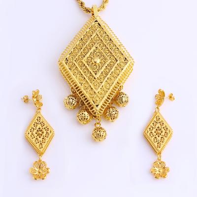 China Fashion Fansheng Large Gold Plated Prismatic Pendant And Earring Jewelry Set For Wedding for sale