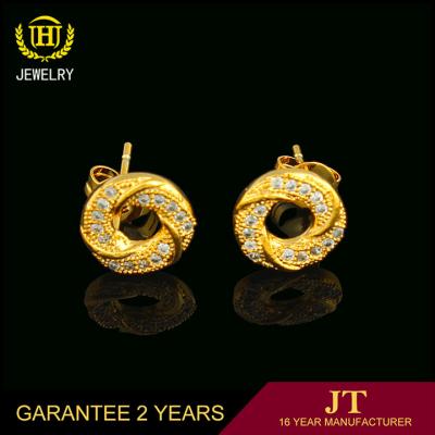 China New Design Charming More Female Dubai Gold Stud Girl Earrings Fashion Gold Plated Color Zircon Earrings for sale