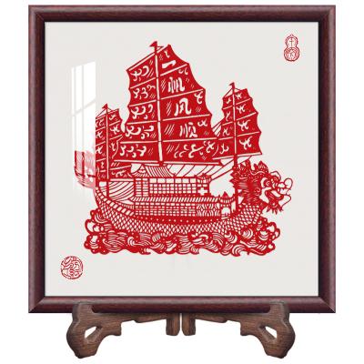 China Cairu Niu Mao Paper Cut Solid Wood Non-heirloom Gifts Custom Logo 2021 Handmade Art Works Decoration Chinese Style for sale