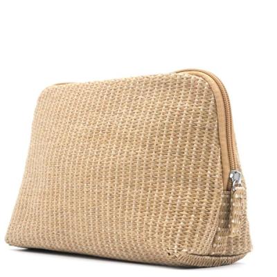 China Normcore/Eco-friendly Straw Cosmetic Bag Sustainable Natural Makeup Organizer Bag Zipper Closure Beauty Bag Minimalist Natural Paper Straw for sale