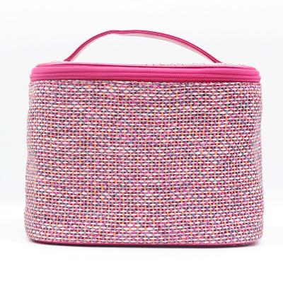 China Trendy Fashion Beauty Bag Square Shape Inner Eco-friendly Paper Straw Women Cosmetic Bag Unique Pink Glitter for sale