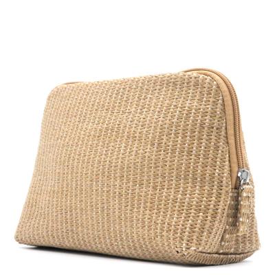 China Normcore/Eco-friendly Natural Minimalist SHELL-Shape Zipper Closure Makeup Organizer Straw Bag Cosmetic Bag for sale