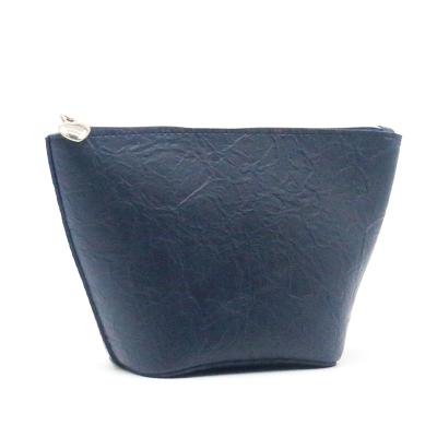 China Normcore / 2022 Minimalist Eco-Friendly Waterproof Paper Cosmetic Bag Deep Blue Trapezoid Dupont Tyvek Shape Tear-Resistant Unisex Dupont Toiletry Bag for sale