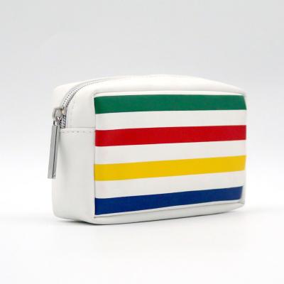 China Preppy Style Lively Shade Of Striped Pattern Colorful PU Water Based Makeup Cosmetic Bag Striped Print Waterproof Cute PU Toiletry Bag for sale