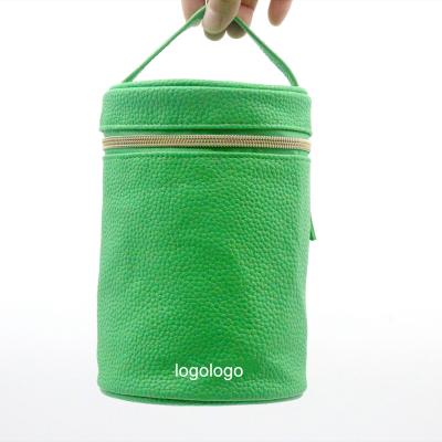 China 2022 Normcore/minimalist lychee pattern lychee pattern unique light green water-based cylindrical shape makeup bag waterproof PU cosmetic bag for sale