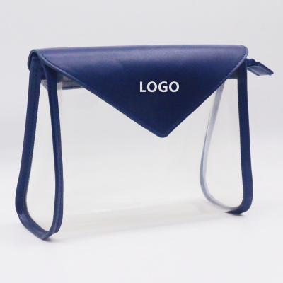 China NATIONAL Classic Letter Shape Biodegradable Toiletry Bag Waterproof PU TPU Stitching Clear Zipper Makeup Bag for sale