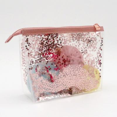 China Popular Institute of Statistics Fashion Style PVC Waterproof Clear Transparent Zipper Cosmetic Bag Shiny Women Makeup Girl Bag for sale