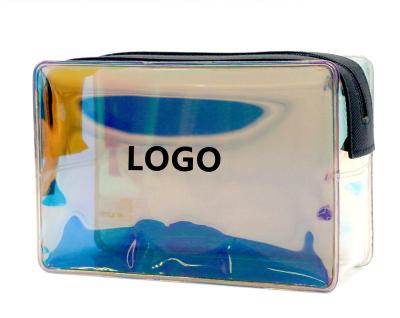 China Fashional 2022 New Product Holographic TPU Unisex Toiletry Bag Square Shape Laser Transparent Water resistance Clear Zipper Cosmetic Bag for sale