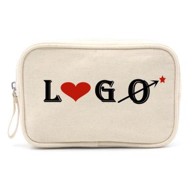 China 2022 Fashion Eco-friendly Cotton Cloth Cosmetic Bag Square Shape Minimalist Beige Color Unisex Toiletry Bag for sale