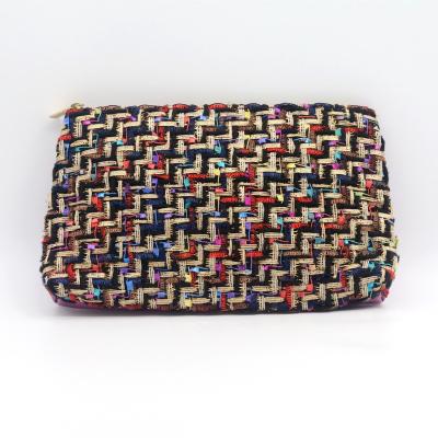 China Unique Purple Water-Based Polyester PU Water-Based Polyester Elegant Bohemian Polyester Cloth Quilted Cosmetic Pouch Boho Beauty Pouch for sale