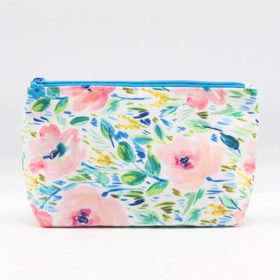 China Hot Selling 2022 Canvas Springs Cosmetic Pouch Fashion Makeup Bag Toiletry Bag Pattern Floral Eco-friendly Minimalist Floral Washable Canvas Bag for sale